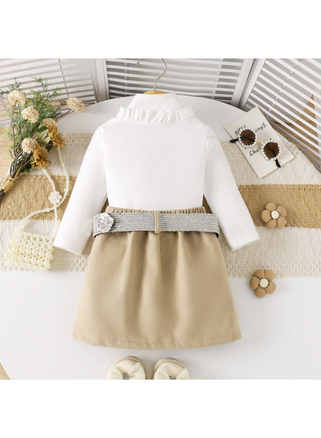 Smarties AE Girls Two Piece Set, Long Sleeve Bow Turtleneck Top with Pleated Skirt, White and Red, Children's Boutique Clothing - Image 3